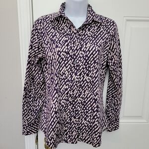 Amina Rubinacci Women's Button Down Dress Shirt Violet Cream Print Sz 42 US 6 S